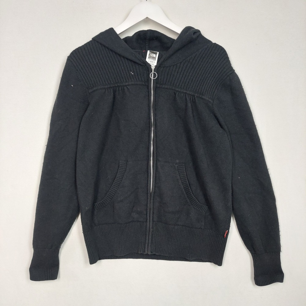 The North Face Black Cotton Wool Blend Full Zip Hooded Sweater Womens XL